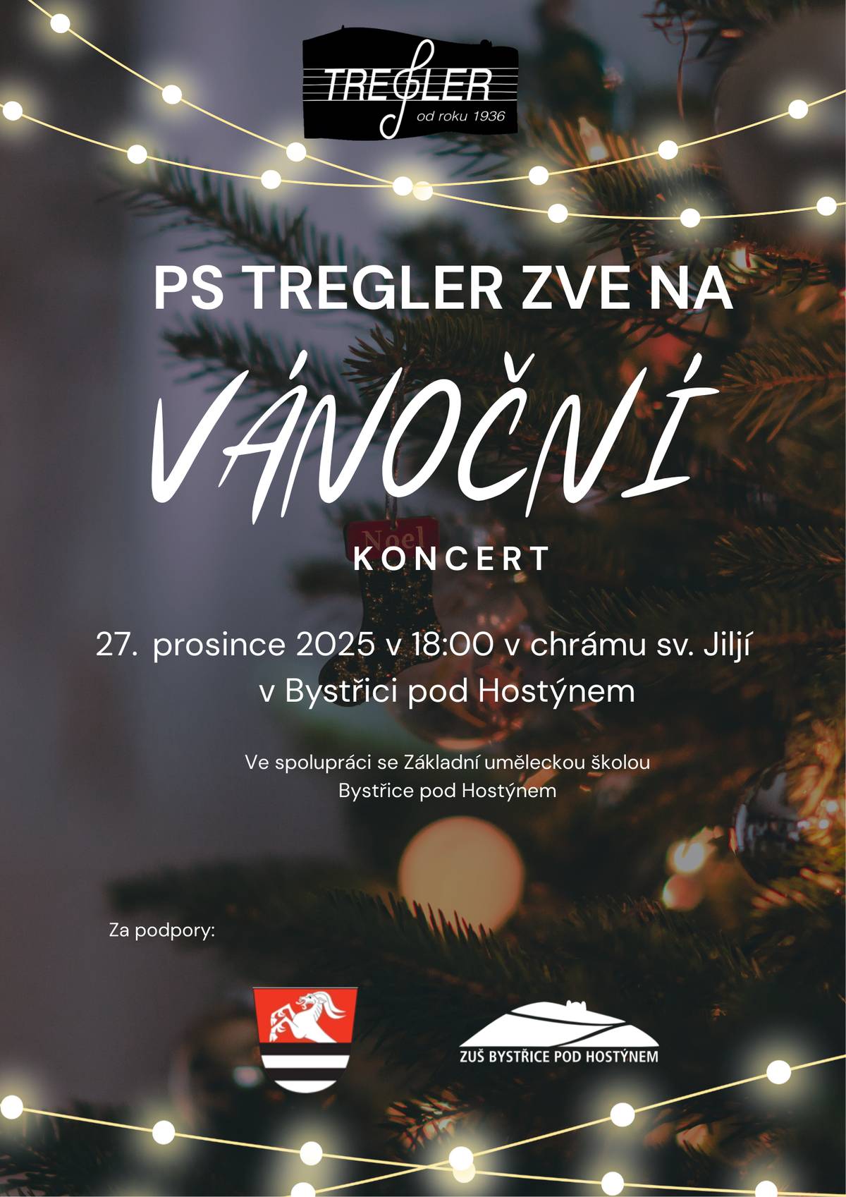 Tregler zve na vánoční koncert, který se koná 27. prosince 2025 v 18 hodin v kostele sv. Jiljí.