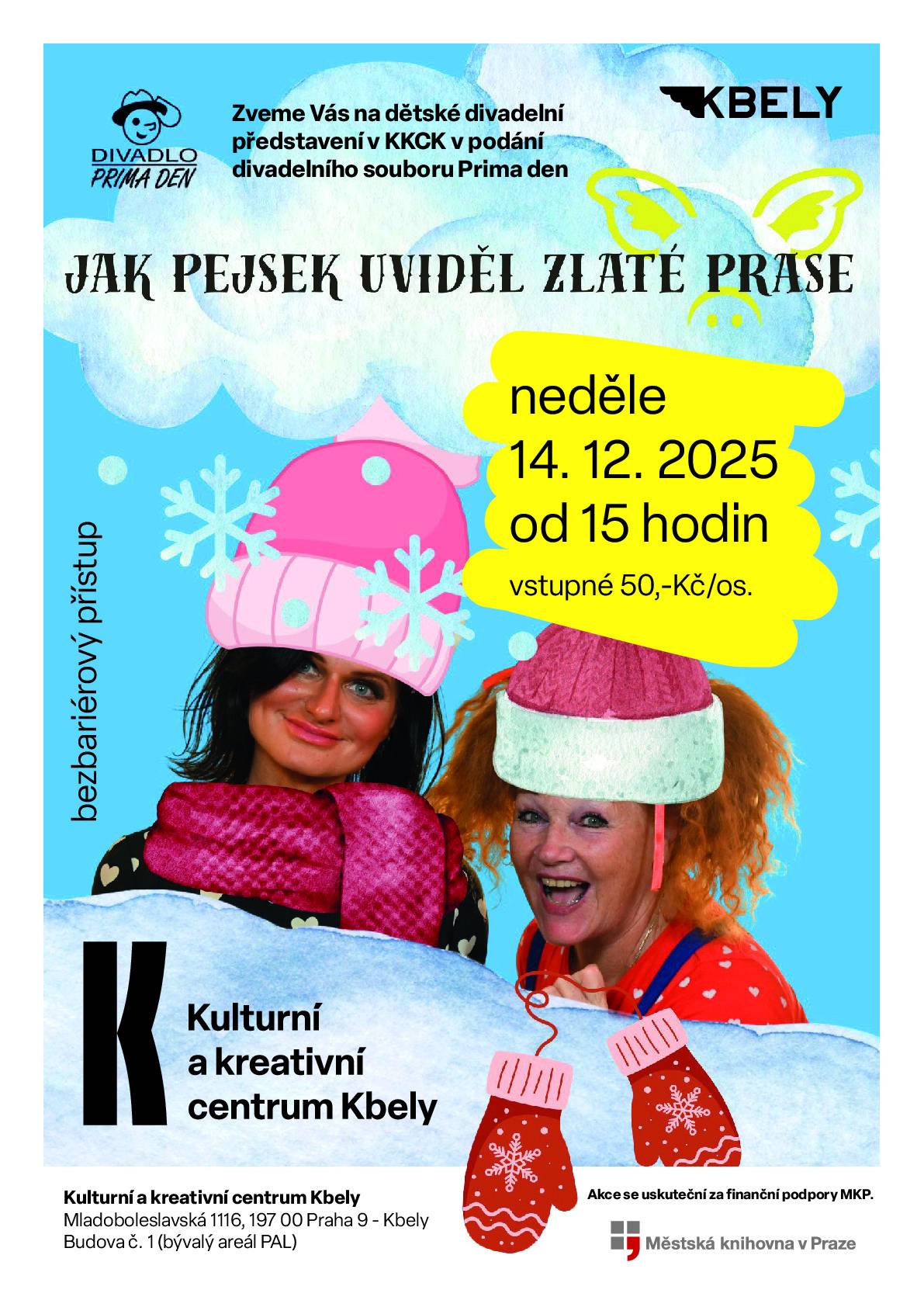 Srdečně zveme malé, větší i ty největší Kbeláky na zítřejší pohádku Jak pejsek uviděl zlaté prase od divadla Prima den. Je to první pohádka, kterou můžete vidět v našem novém Kulturním a kreativním centru :-)   Vstupné je 50 Kč/osoba a lístky koupíte před představením přímo v KKC. Do centra je bezbariérový přístup. Těšíme se na vás zítra od 14 h v KKC - Mladoboleslavská 1116, 197 00 Praha 9 - Kbely Budova č. 1 (bývalý areál PAL).
