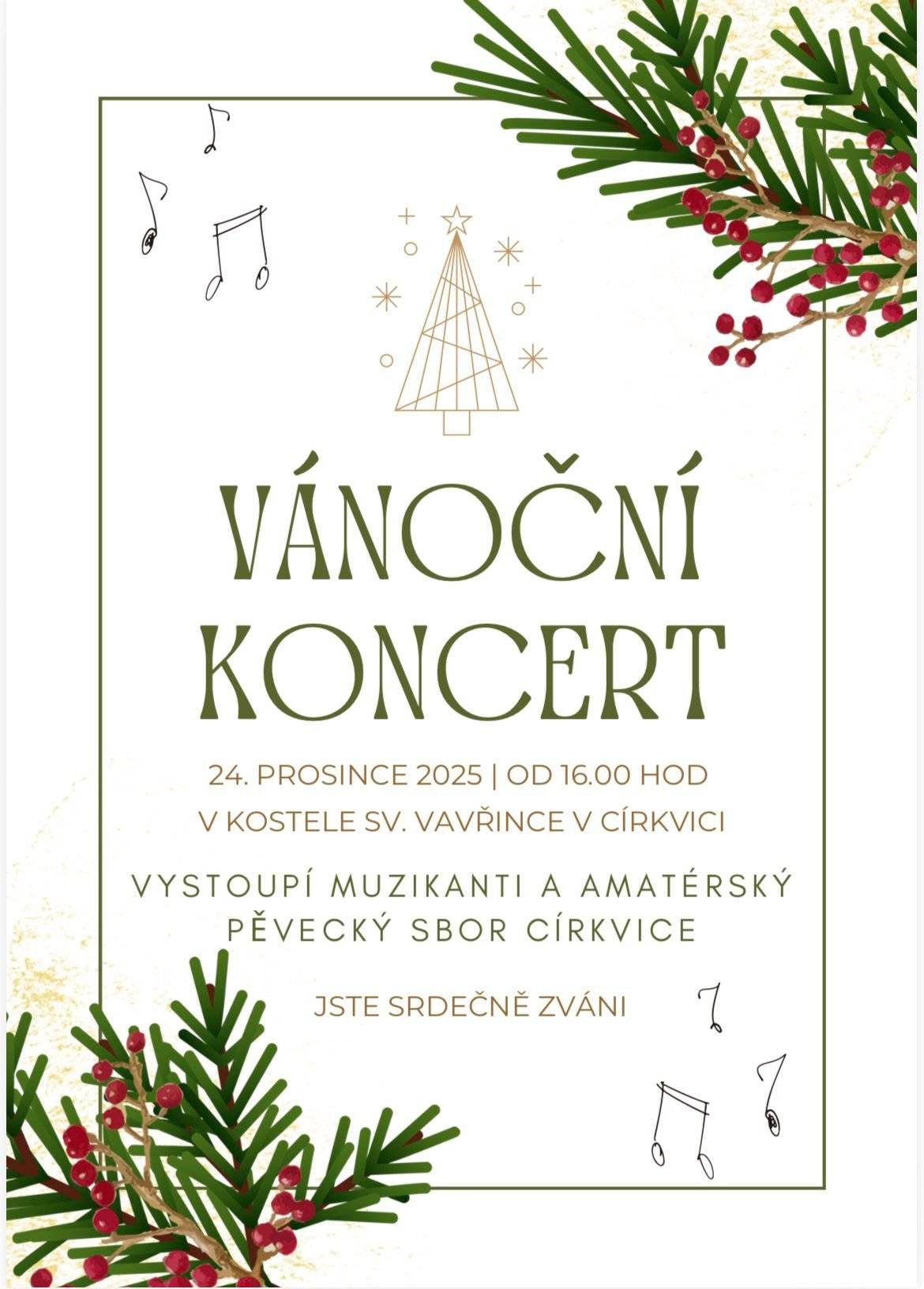 Vánoční koncert v kostele Sv. Vavřince v Církvici 24. prosince 2025 v 16hod.