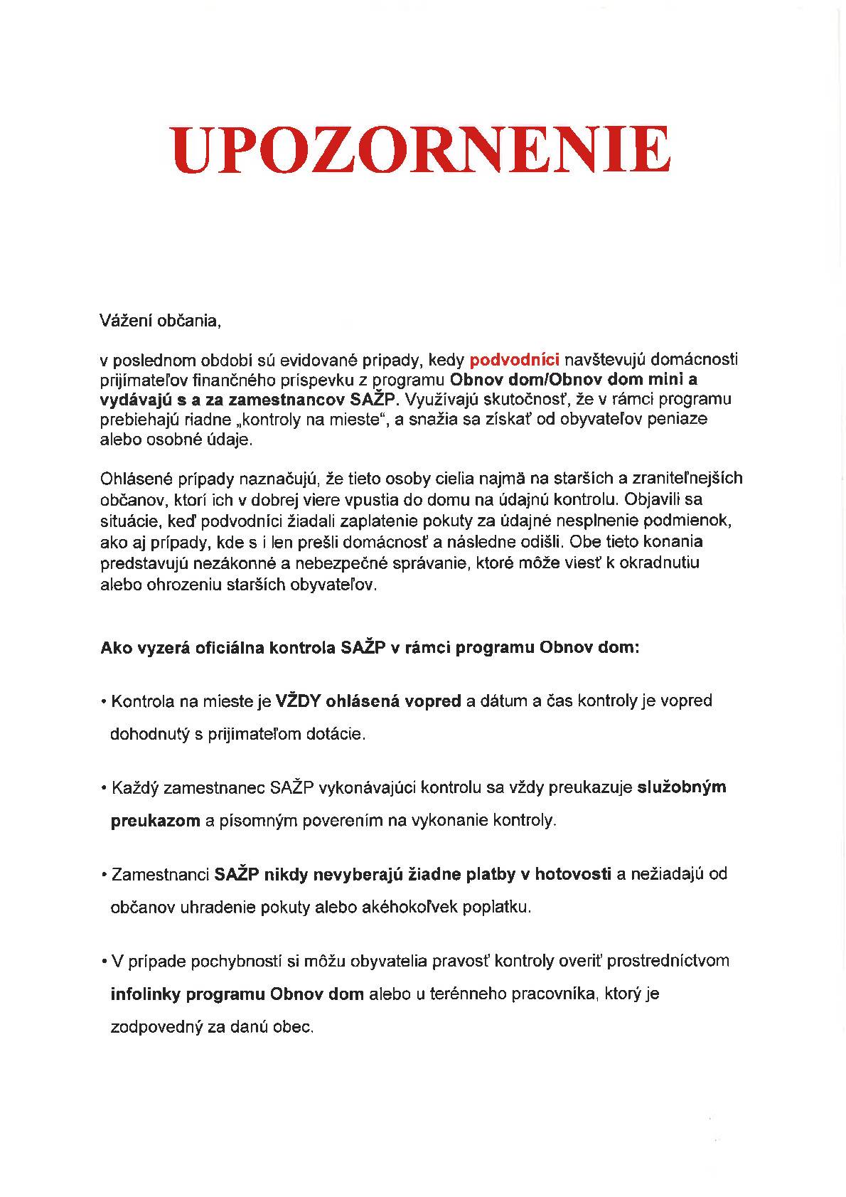 Upozornenie občanov