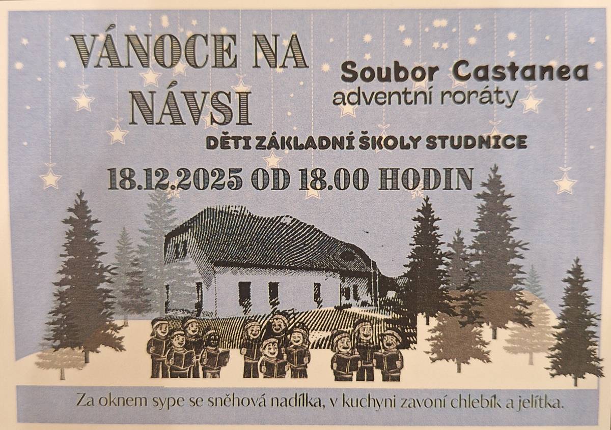 Děti ze základní školy Vás zvou ve čtvrtek 18.12.2025 od 18 hodin na náves.