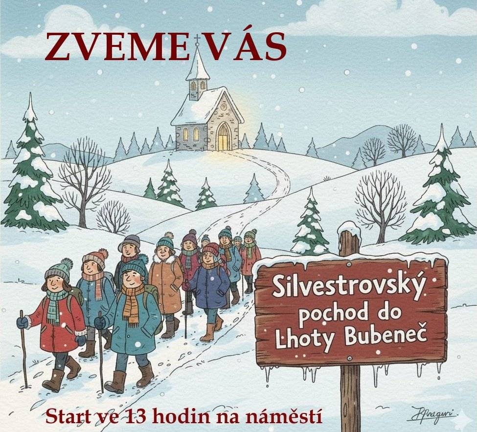 Přijďte se společně projít zimní krajinou rozloučit se se starým rokem a užít si příjemné setkání se sousedy a přáteli.  Těšíme se na Vaši účast