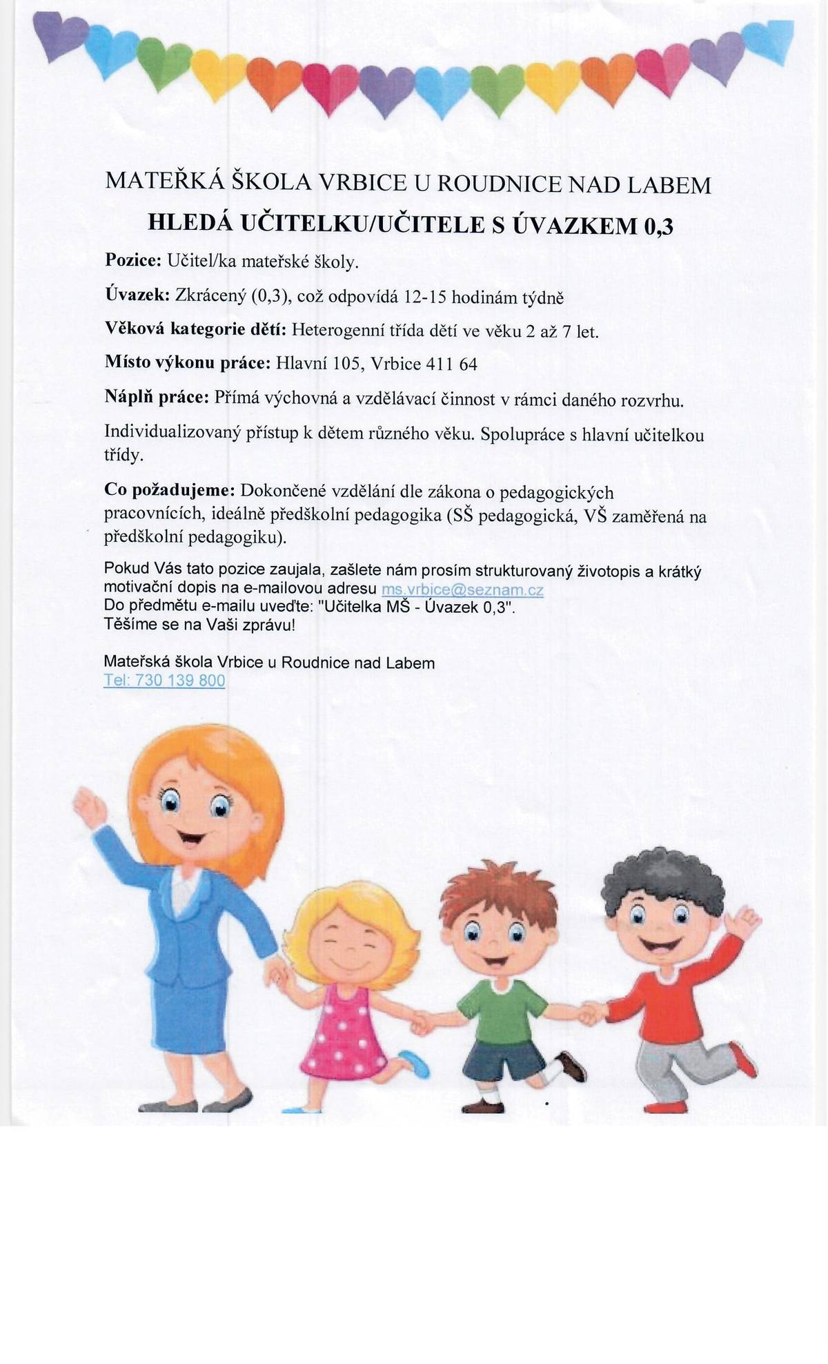 MŠ Vrbice hledá učitelku