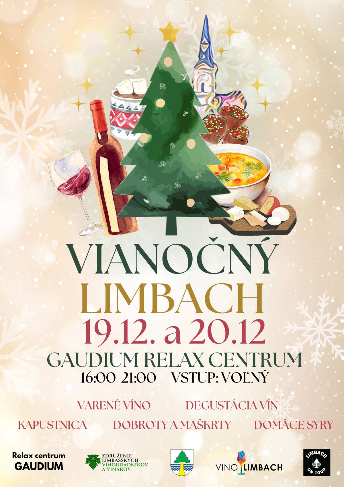 Združenie limbašských vinohradníkov a vinárov v spolupráci s Obcou Limbach, Limbach On Tour a Gaudium Relax Centrom Vás srdečne pozýva na pokračovanie tradičného podujatia Vianočný Pohár Vína.     Kedy: 19. a 20. december 2025, od 16:00 do 21:00   Kde: Gaudium Relax Centrum (vstup je z ulice SNP medzi čerpacou stanicou Jurki a kaviarne CoffeeShopa – vchod do areálu cez veľkú drevenú bránu) VSTUP VOĽNÝ    Príjemné podujatie s pravou vianočnou atmosférou, plné vôní, chutí, dobrej nálady. Stretnite sa s priateľmi, vychutnajte si skvelé limbašské víno a doprajte si malé radosti zimného večera. Tento rok si Vianočný Limbach užijeme ešte viac — podujatie sa rozširuje na dva dni. Pripravené pre Vás bude:   Degustácia vín od limbašských vinárov   Vianočná kapustnica   Varené víno   Domáce syry   Dobroty a maškrty  a mnoho ďalšieho... Tešíme sa na Vás!