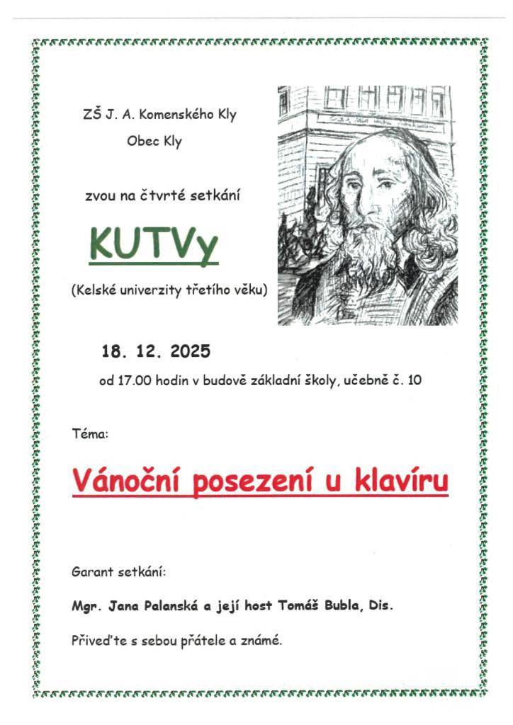 Základní škola Kly vás zve na 4. setkání KUTVy 18.12.2025 od 17:00 hod.
