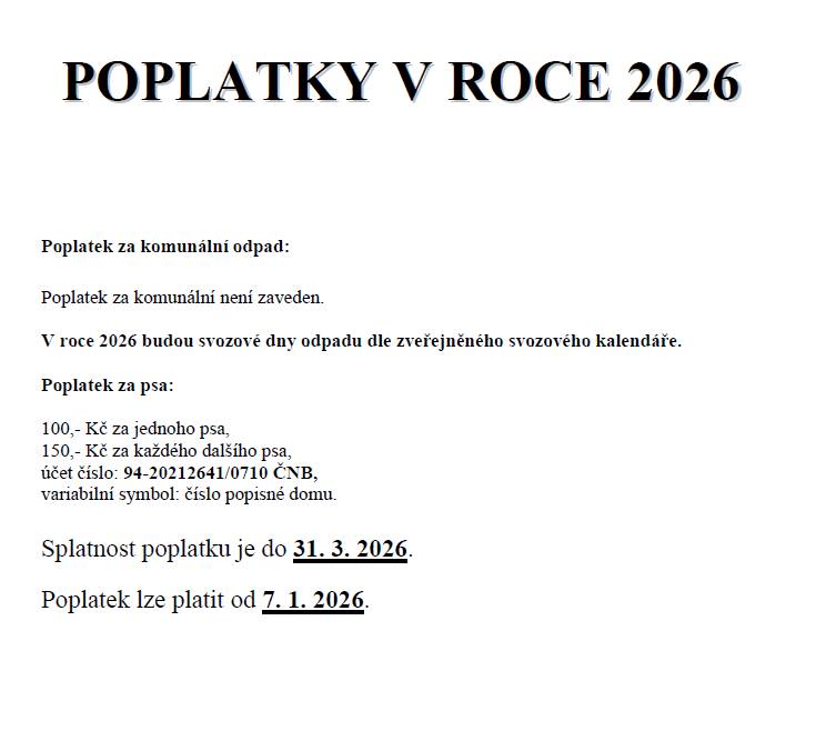 Poplatky v roce 2026