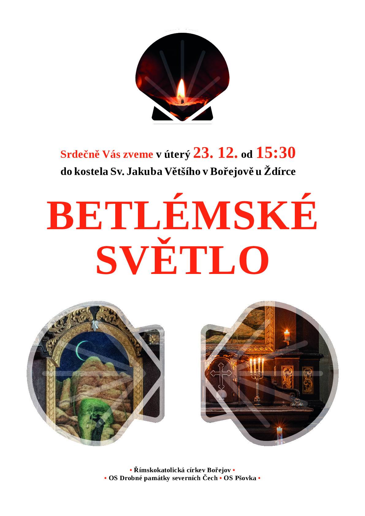 Srdečně Vás zveme v úterý 23. 12. od 15:30 do kostela Sv. Jakuba Většího v Bořejově u Ždírce