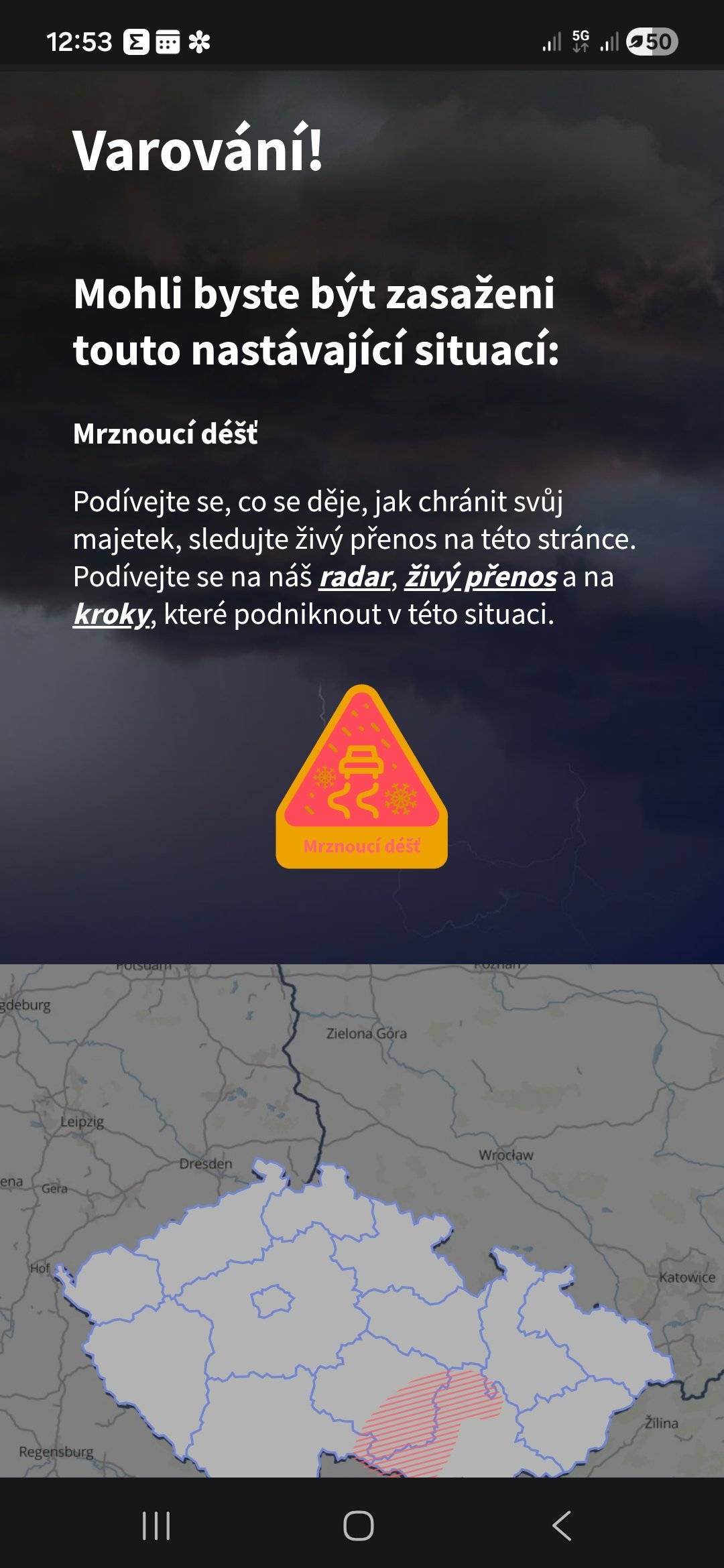 ČMHU vydal výstraha, která varuje před LEDOVKOU.  Podrobnosti jsou uvedeny na odkaze: https://www.meteopress.cz/varovani/ Dávejte na sebe pozor!  PM
