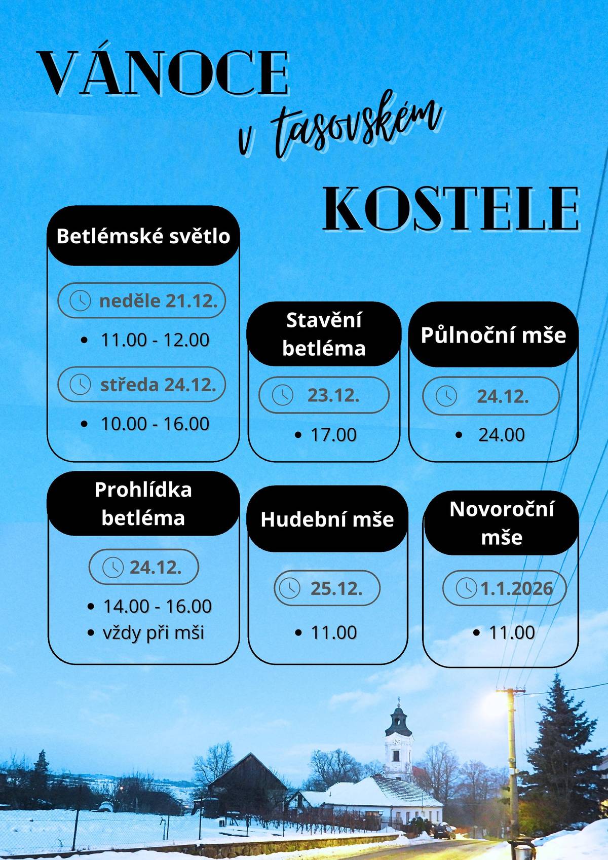 Betlémské světlo, prohlídka betléma a mše v tasovském kostele v nadcházející sváteční čas💫