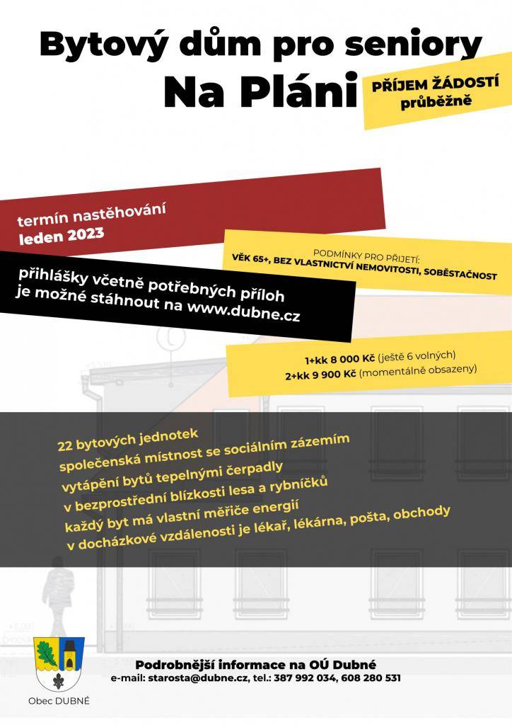 Obec Dubné nabízí volné byty.