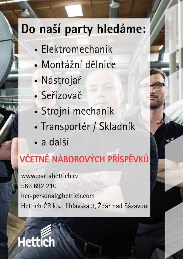 společnost Hettich, sídlící ve Žďáře nad Sázavou, aktuálně hledá větší počet nových kolegyň a kolegů.