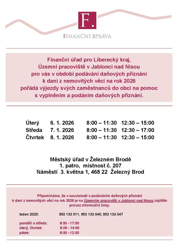 daň z nemovitých věcí - výjezdy zaměstnanců