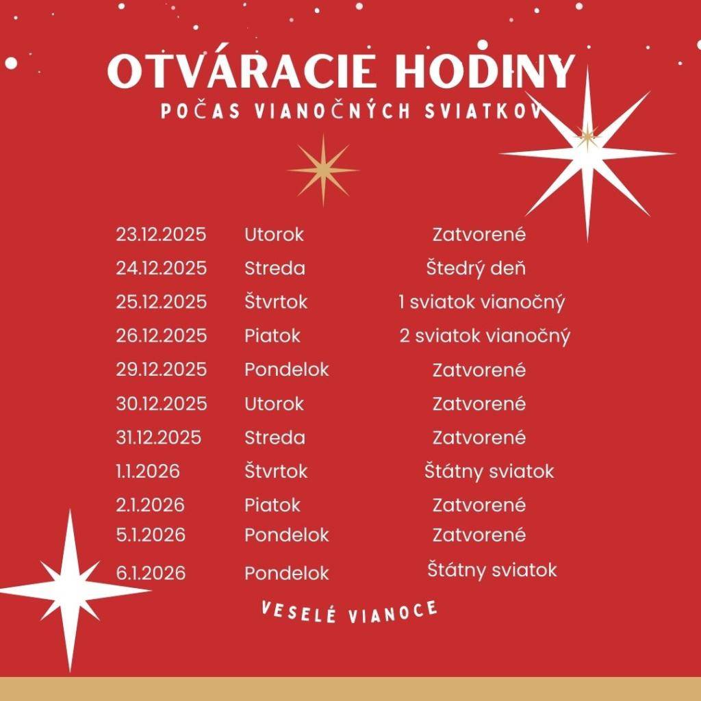Otváracie hodiny počas vianočných sviatkov.