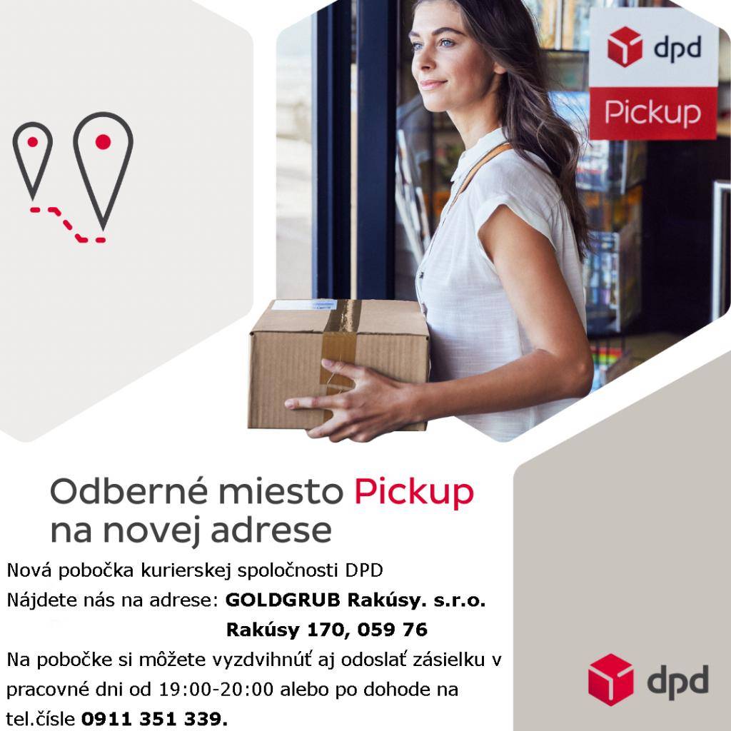 Odberne miesto sa nachádza na adrese Rakúsy 170.  Možnosť odosielania zásielok   Viac info na tel.čísle 0911 351 339