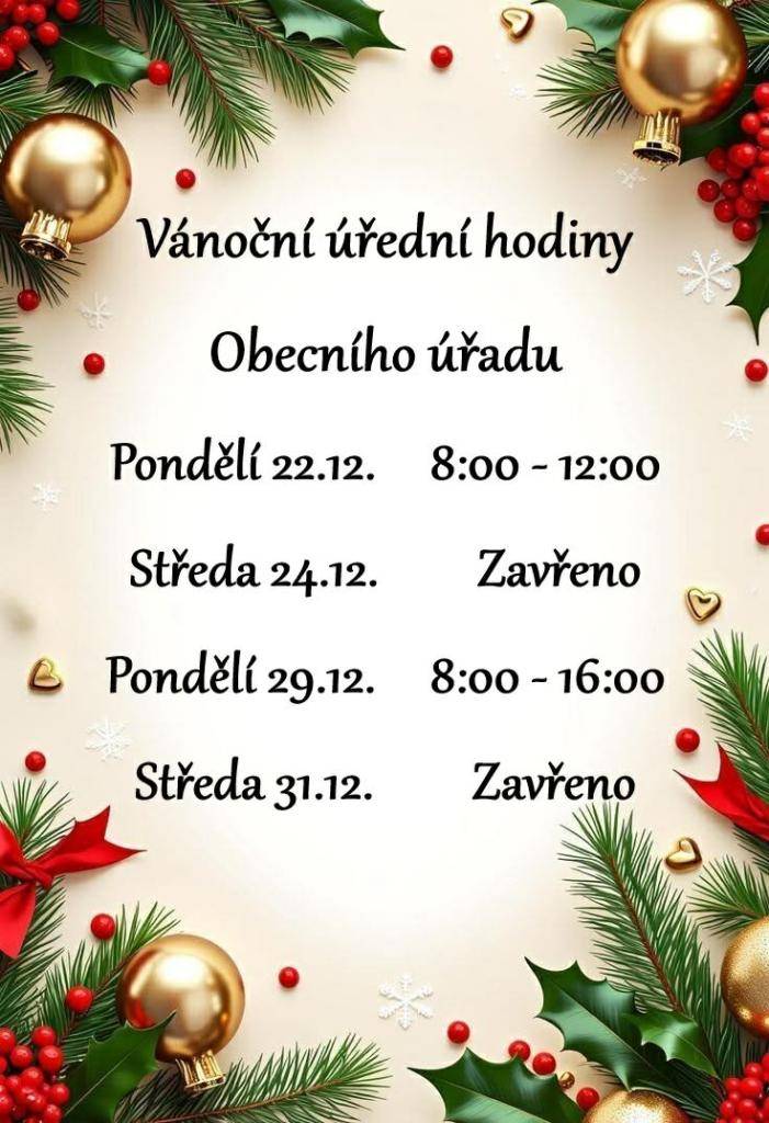 Vánoční úřední hodiny OÚ Mírov