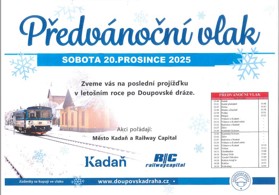 Předvánoční vlak v sobotu 20. prosince 2025  Novoroční vlak ve čtvrtek 1. ledna 2026