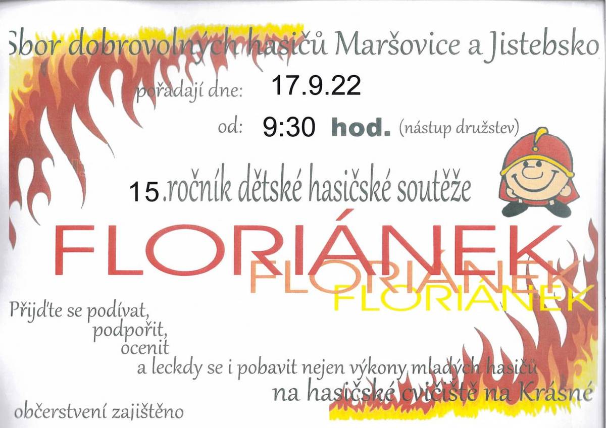 Pozvání  na  15.ročník dětské  hasičské soutěže   ,,Floriánek"