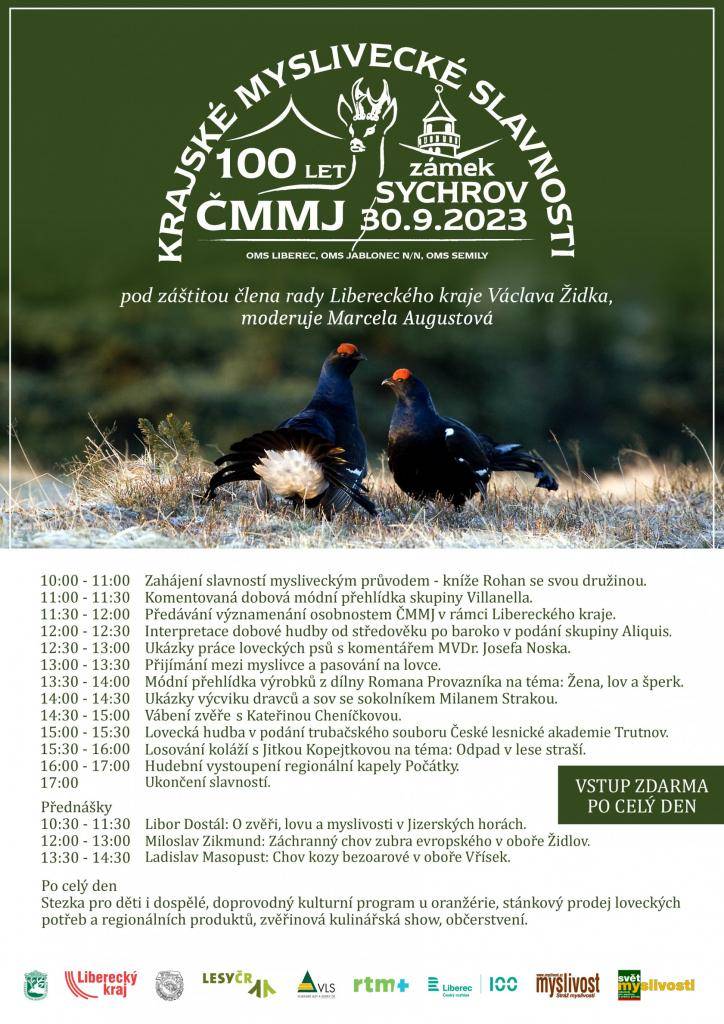 KRAJSKÉ MYSLIVECKÉ SLAVNOSTI  100 LET ČMMJ ZÁMEK SYCHROV 30.9.2023