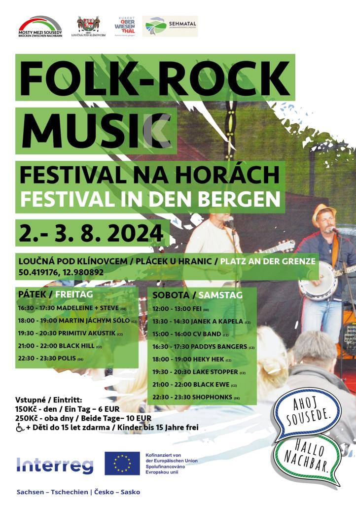 ZVEME VÁS NA FOLK-ROCK MUSIC - FESTIVAL NA HORÁCH, KTERÝ SE BUDE KONAT VE DNECH 2.-3. SPRNA 2024 V LOUČNÉ POD KLÍNOVCEM NA PLÁCKU U HRANIC.