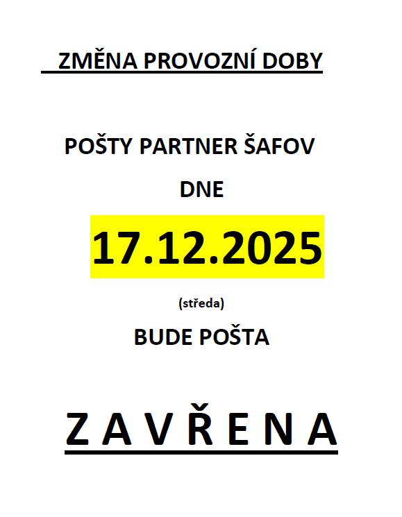 Zavřeno ve středu 17.12.2025
