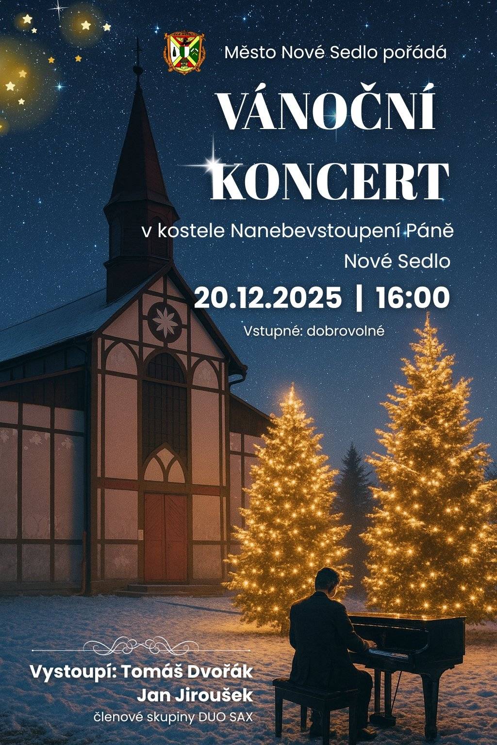 Už tuto sobotu vás zveme na vánoční koncert v našem místním kostele - Nanebevstoupení Páně. Vystoupí skvělé duo, které si možná někteří z vás pamatují z letní poutě. Jejich živé vystoupení tehdy nadchlo nejednoho účastníka 🤩 Nyní se vrací s vánočním programem, který vás opět pohltí svou silou i jemností 👍