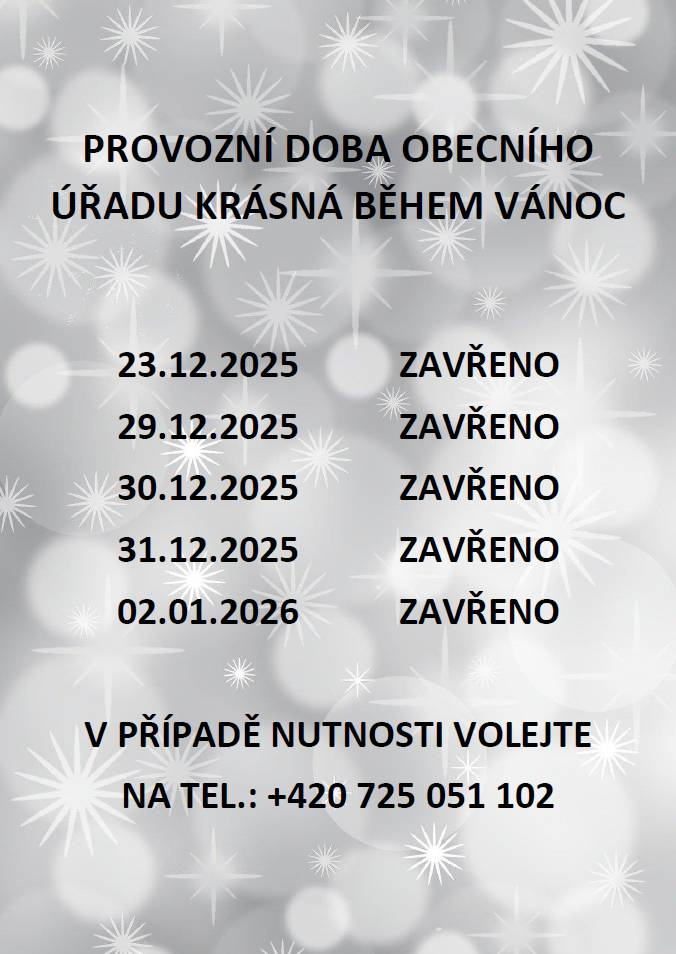 23.12.2025 - 02.01.2026 je úřad uzavřen.