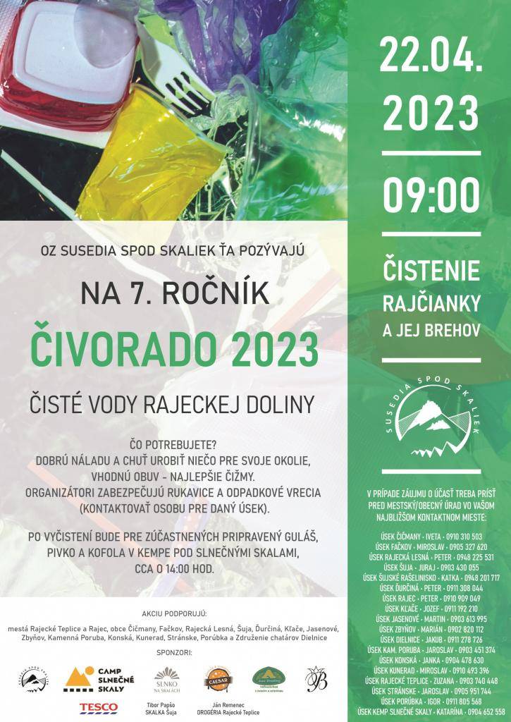 OZ SUSEDIA SPOD SKALIEK pozývajú na 7. ročník ČIVORADO 2023 Čisté vody Rajeckej doliny dňa 22.04.2023 o 9:00 hod