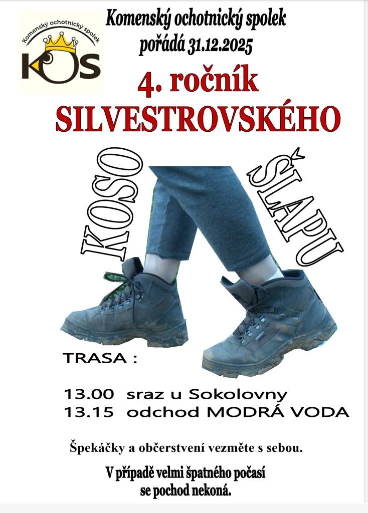 31.12. 2025, v 13:15 hod. odchod od Sokolovny směr Modrá voda