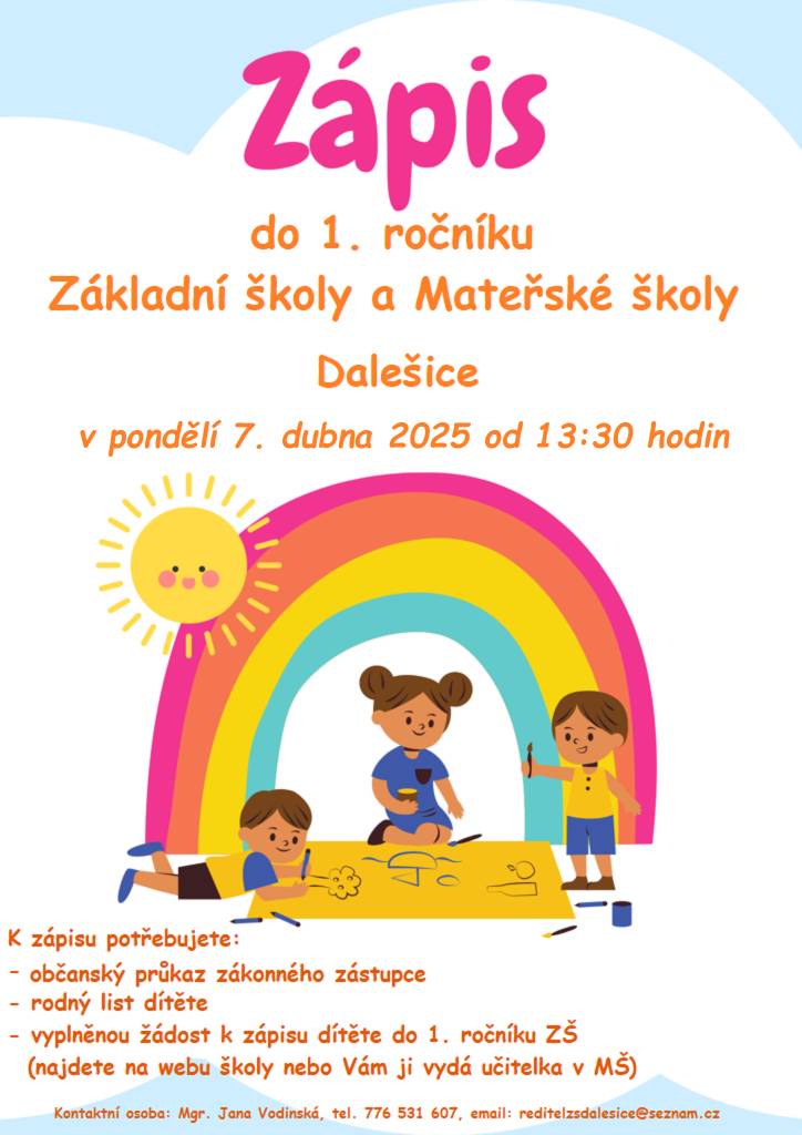 ZÁPIS DO 1.ROČNÍKU ZŠ DALEŠICE
