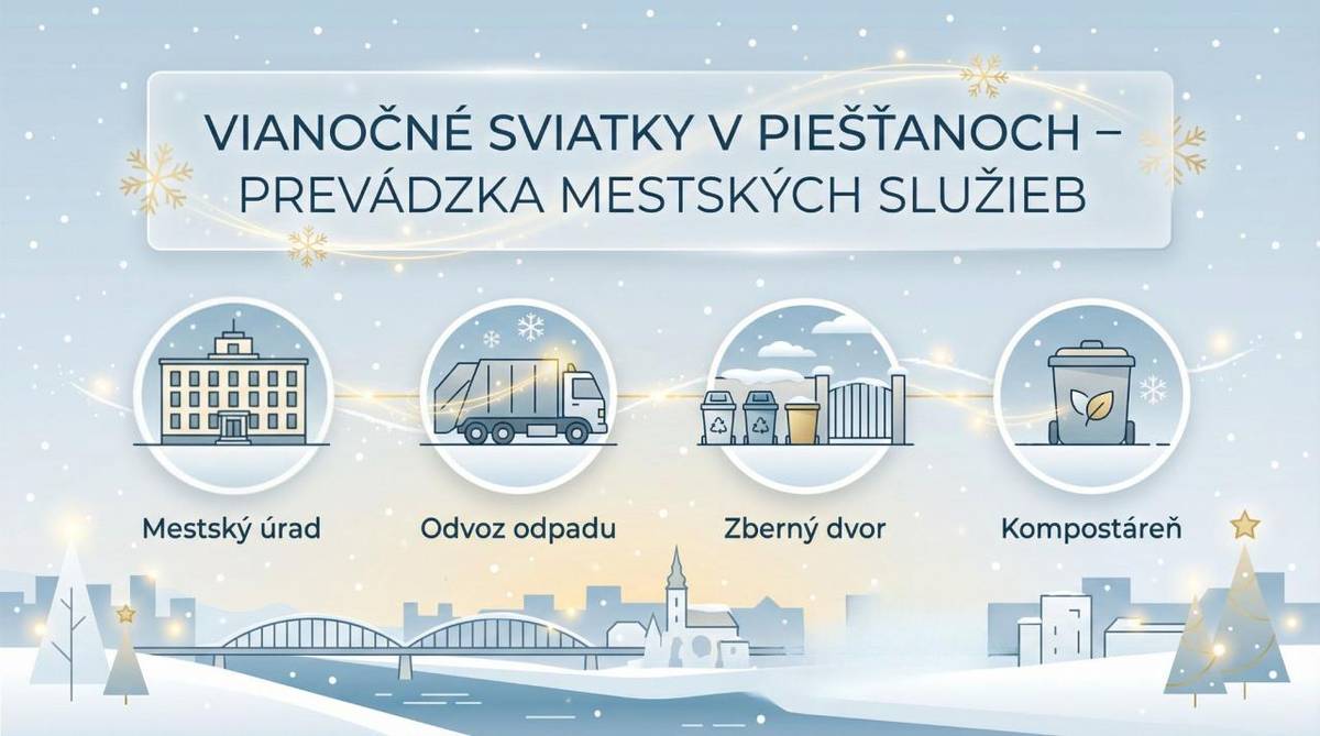 Počas nadchádzajúcich vianočných sviatkov budú niektoré služby Mestského úradu Piešťany upravené. Prinášame vám prehľad otváracích hodín a fungovania kľúčových mestských služieb.