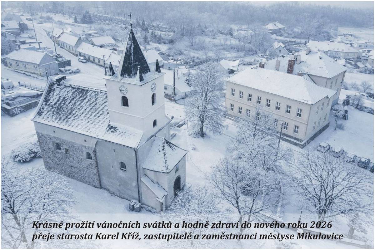 Úřad městyse Mikulovice bude pro veřejnost naposledy otevřen v pátek 19.12.2025. Otevřen bude opět v pondělí 5.1.2026. Těšíme se na vás v novém roce. 🥰