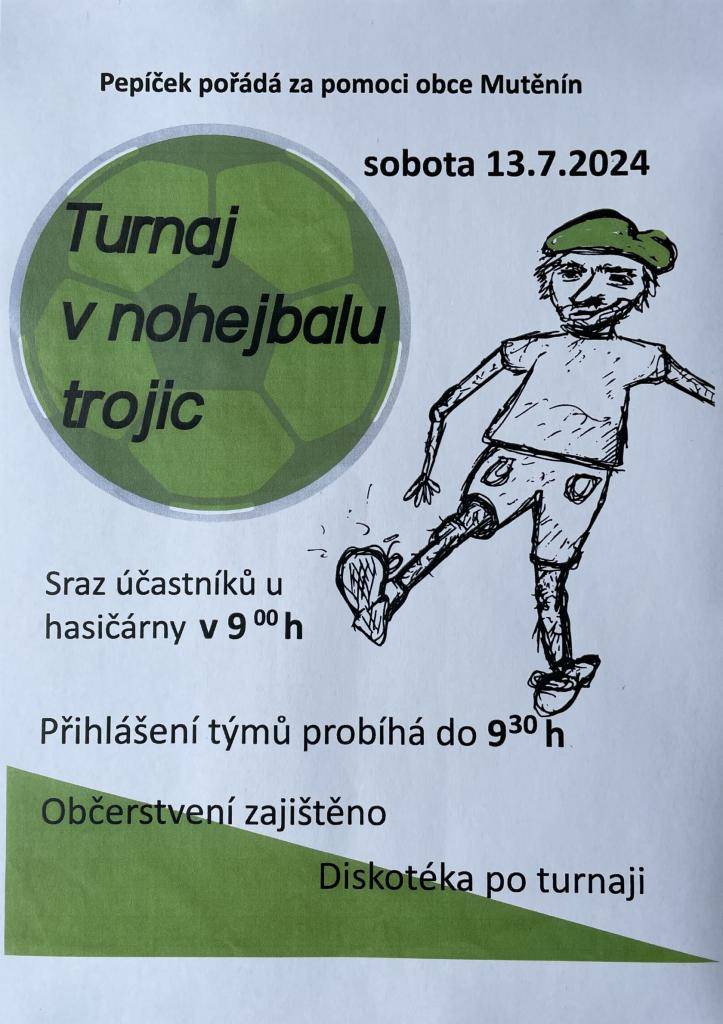Turnaj v nohejbalu trojic 13.7. 2024 od 9:00 hod.