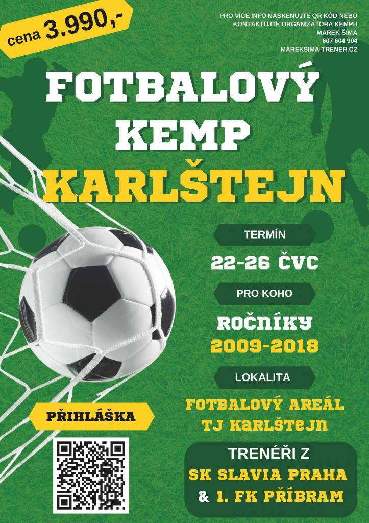 Program pro děti na prázdniny - FOTBALOVÝ KEMP KARLŠTEJN 22.-26.7.2024