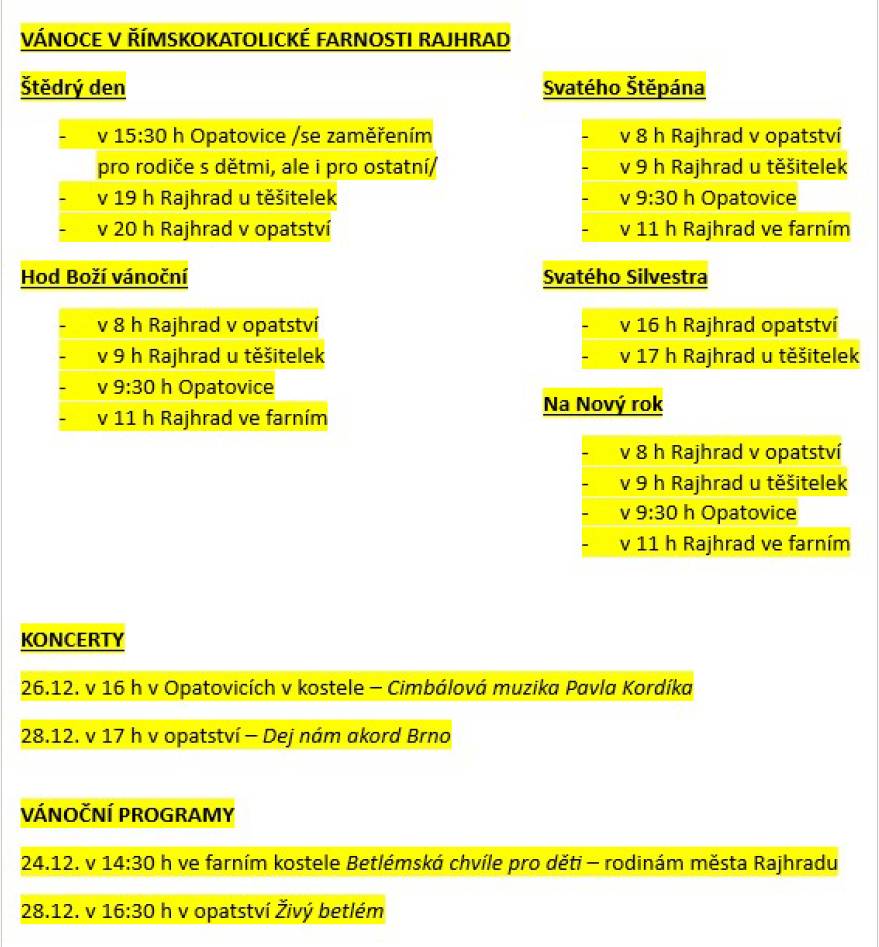 Přehled naplánovaných akcí farnosti.
