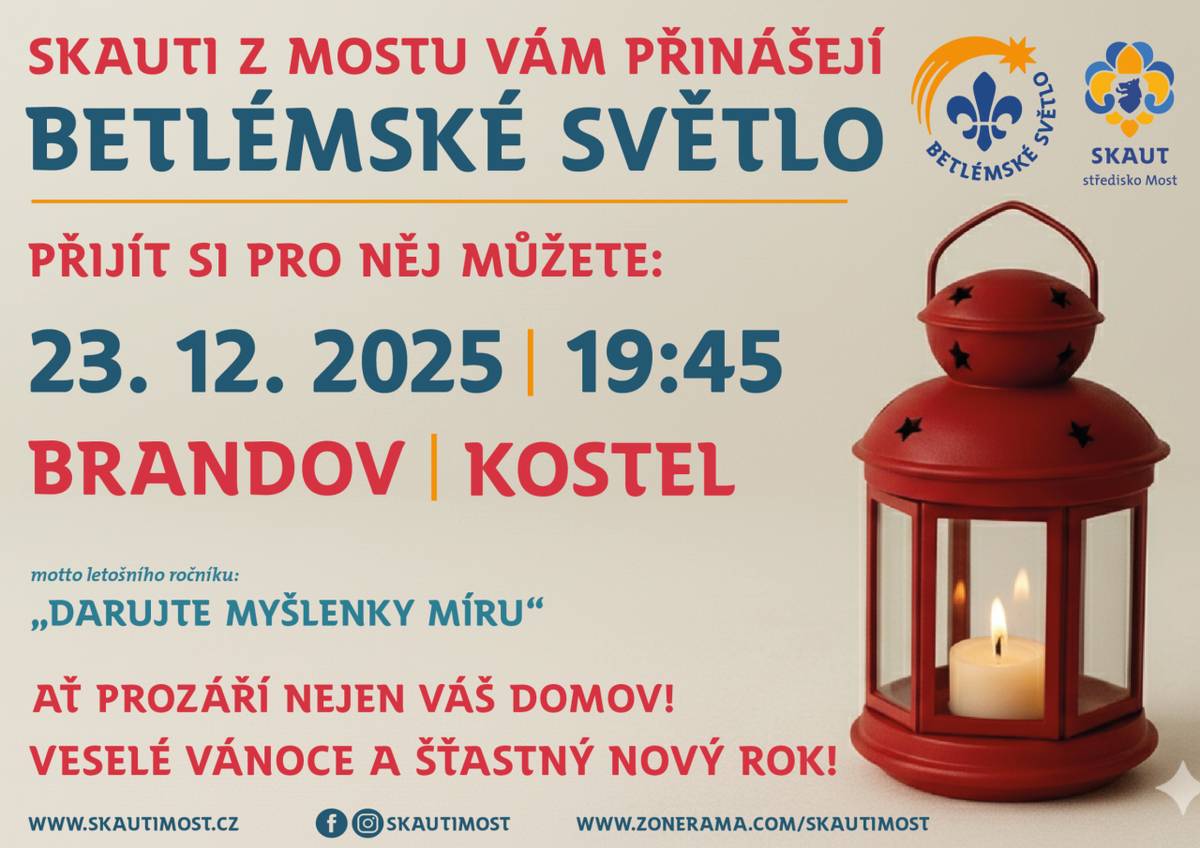 V příloze naleznete leták na Betlémské světlo, které přivezou skauti do brandovského kostela.