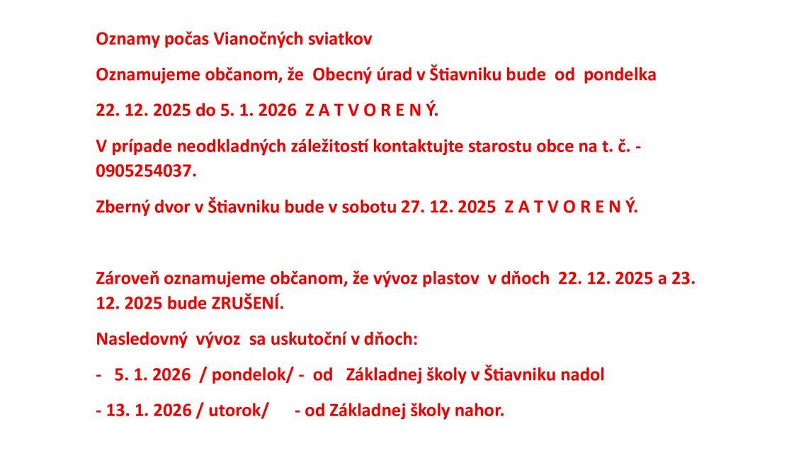 počas Vianočných sviatkov