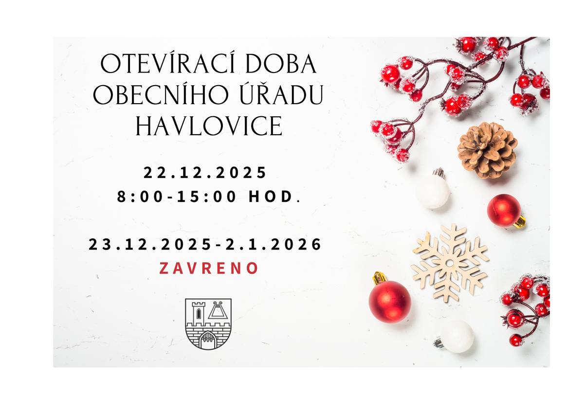 Otevírací doba obecního úřadu v Havlovicích: