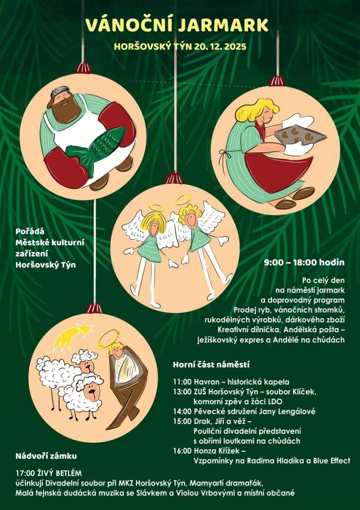 Zažijte tu pravou sváteční pohodu a navštivte Vánoční jarmark na náměstí Republiky již tuto sobotu 20. 12. Řemeslné stánky, vůně svařeného vína, medoviny a jehličí, staročeské dobroty, perníčky a pestrý doprovodný program láká každoročně do Horšovského Týna stovky návštěvníků.