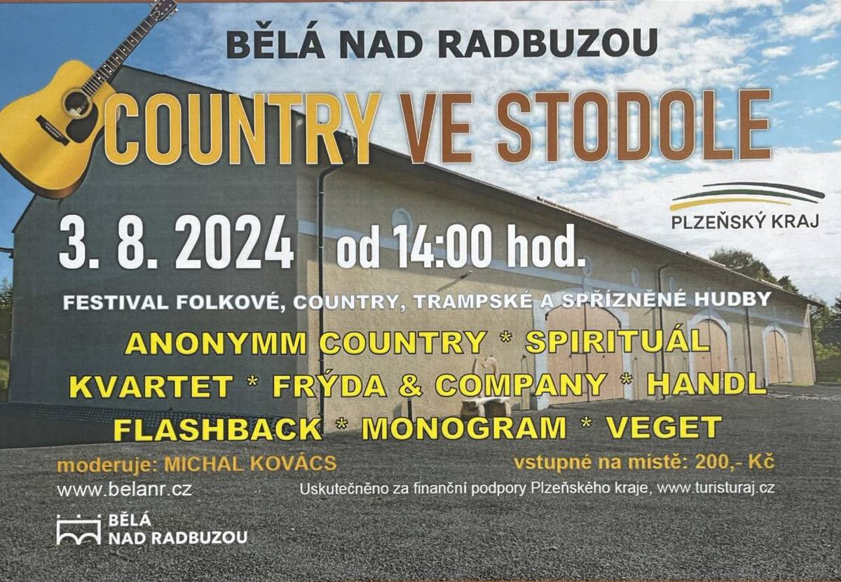 Country ve stodole - 3.8. 24 od 14.00 hod. Bělá nad Radbuzou