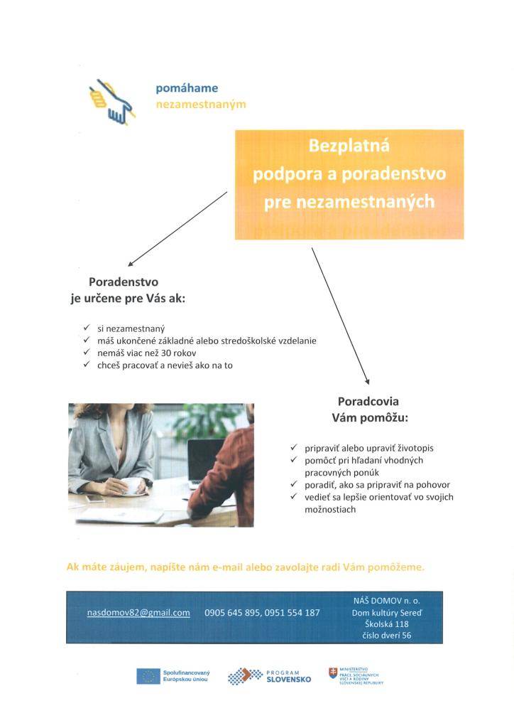 Bezplatná podpora a poradenstvo pre nezamestnaných