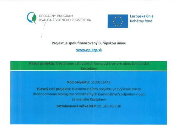 Obstaranie záhradných kompostérov pre obec Zemianske Kostoľany