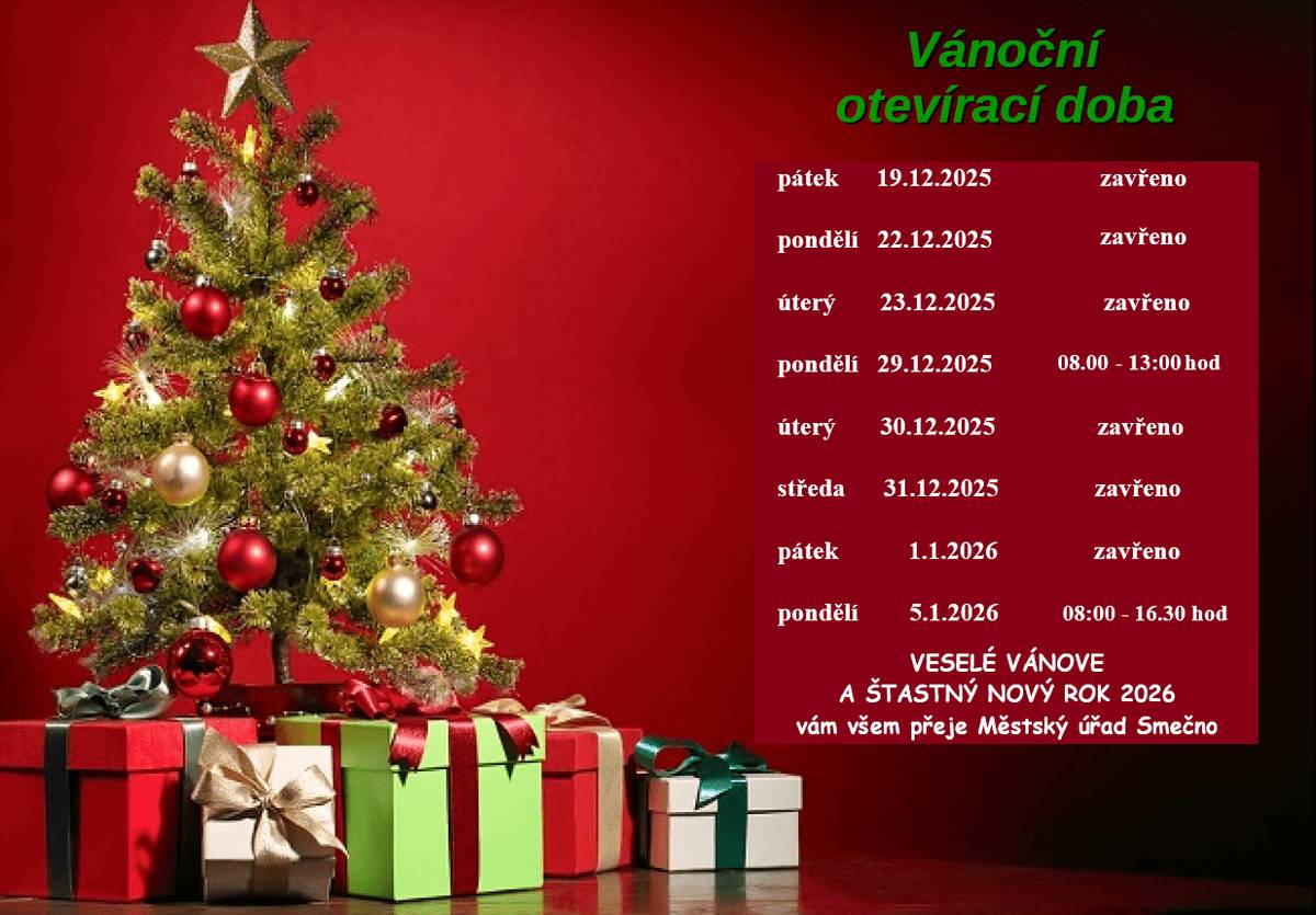 Městský úřad informuje občany o změně otevírací doby v období vánočních svátků (viz. plakát)