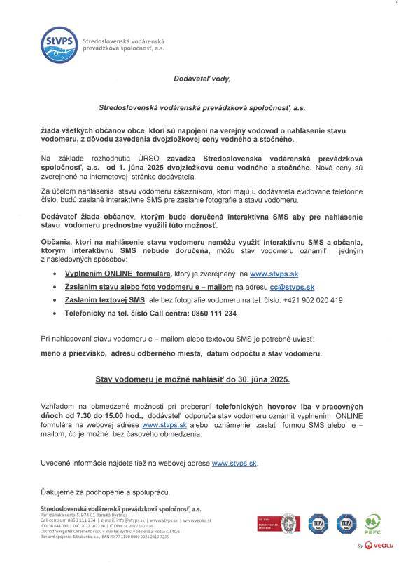 StVPS - nahlásenie stavu vodomeru