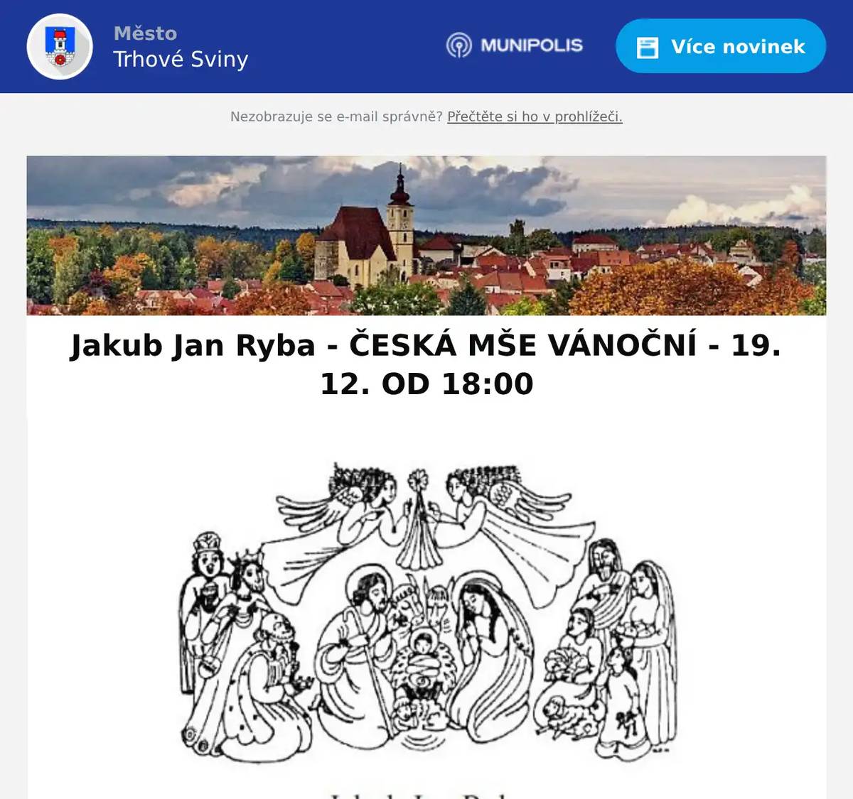 Zveme vás do kostela Nanebevzetí Panny Marie na Českou mši vánoční od Jakuba Jana Ryby.