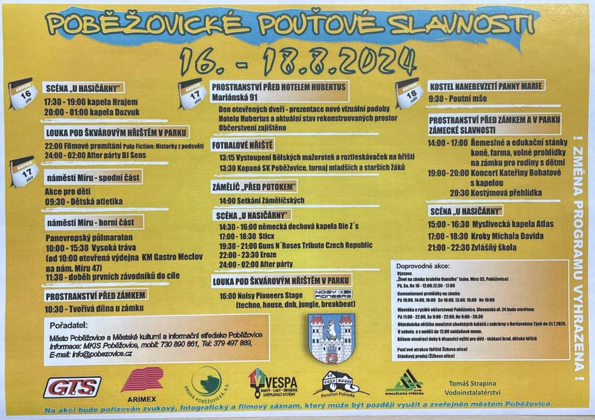Poběžovické pouťové slavnosti 16.- 18.8. 2024.