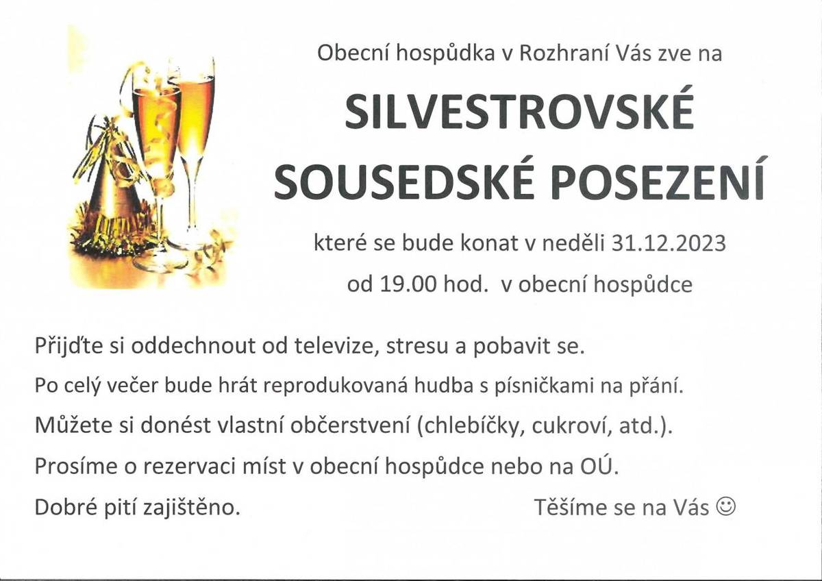 Zveme Vás na Silvestrovské posezení do obecní hospody od 19.00.