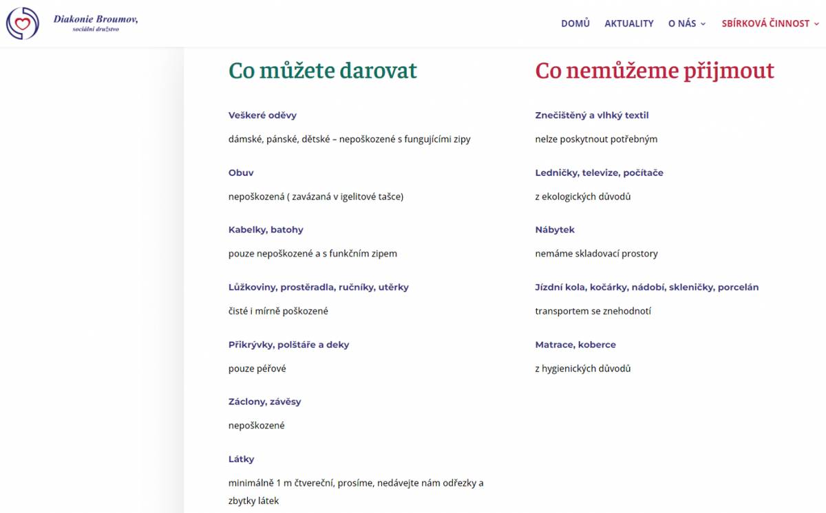 Sběr ošacení, textilu a obuvi pro Diakonii Broumov proběhne 29. a 30.6. 2023 vždy od 8,00 – 16,00 hodin, v Hasičském domě v Miličíně.