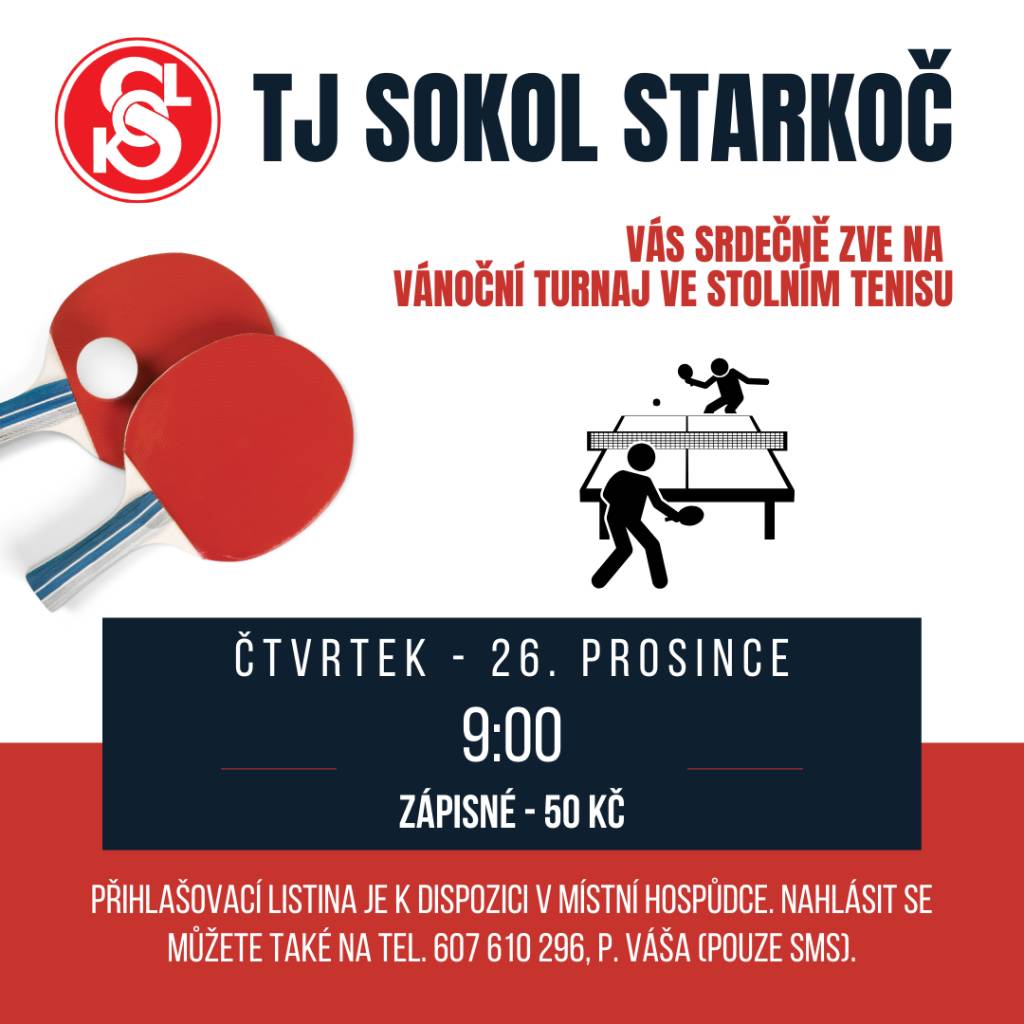 26. prosince 2025, 9:00 hod., sál místní Sokolovny, startovné 50 Kč.