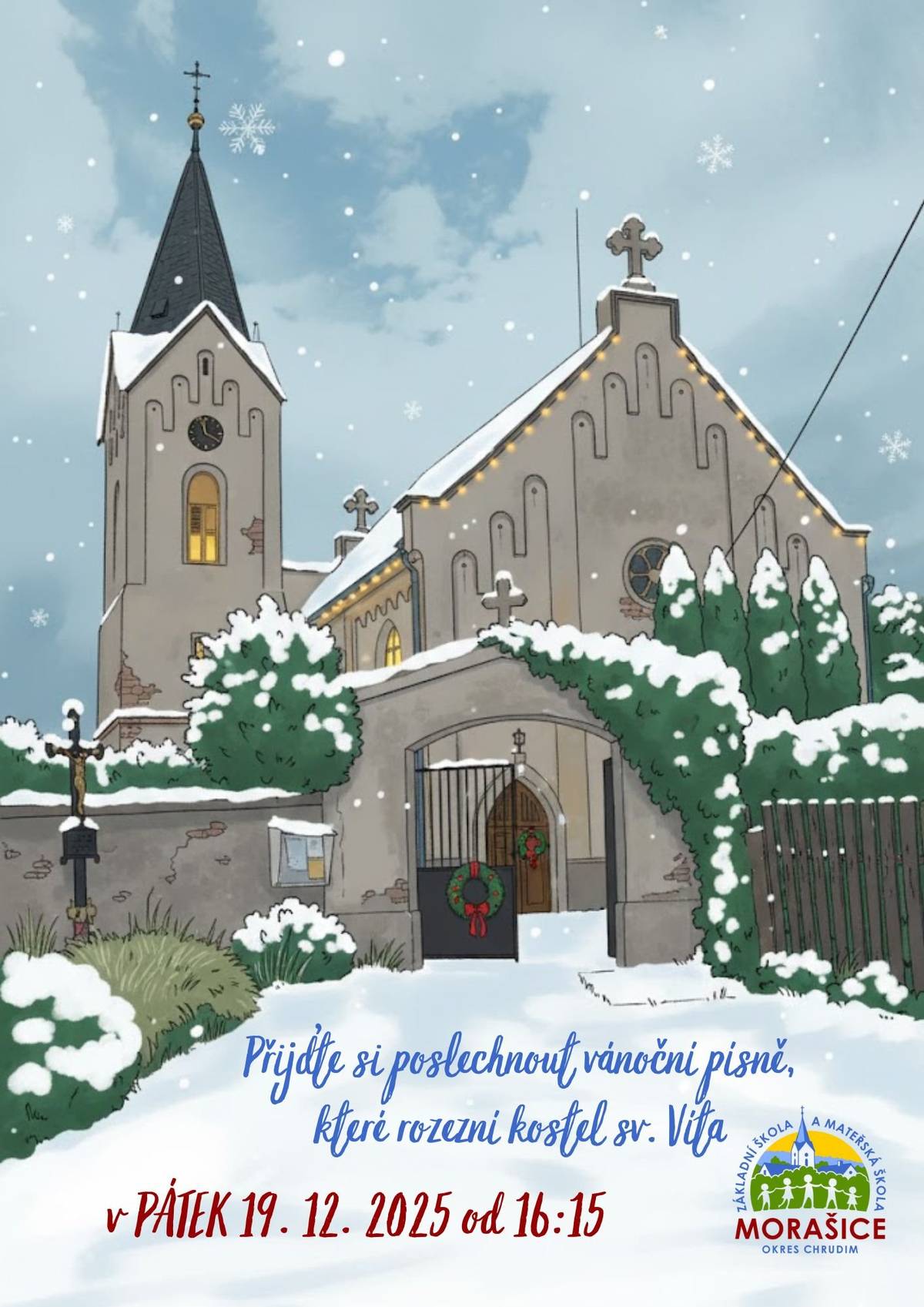 Pozvánka na vánoční zpívání do kostela sv. Víta v Morašicích na 19. 12. 2025 od 16:15 hodin.