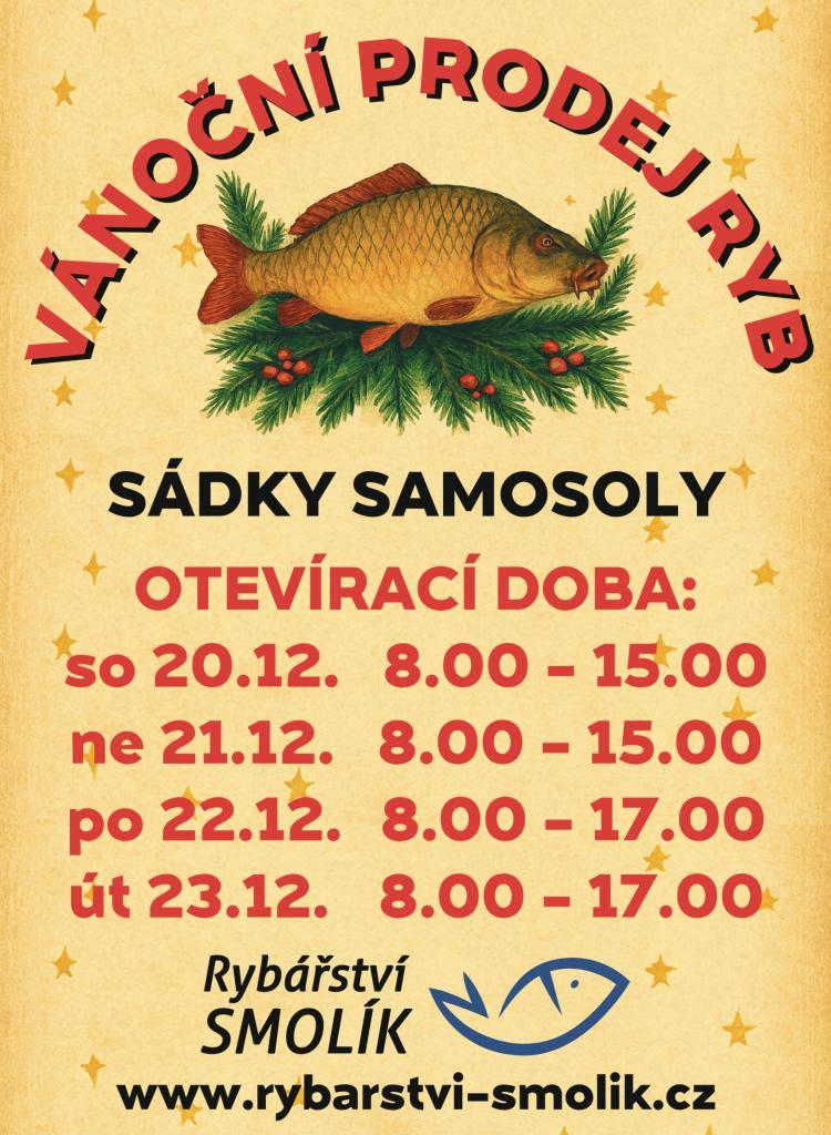 Vánoční prodej ryb - SÁDKY SAMOSOLY (20.12. - 23.12.2025)